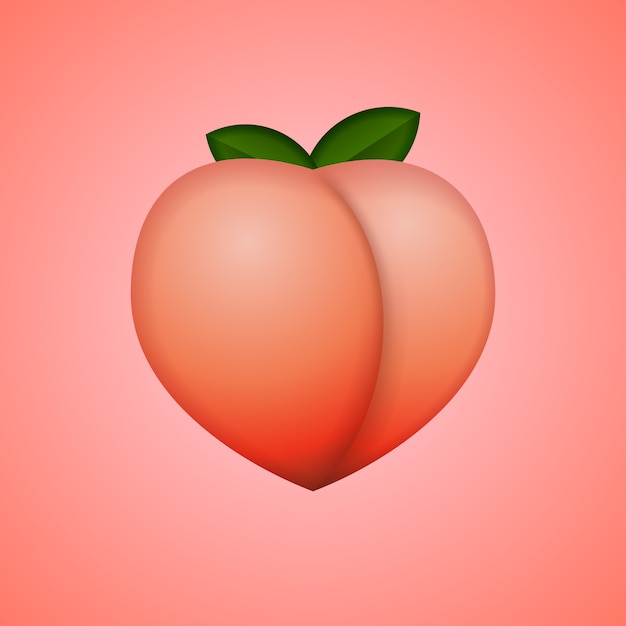 Heart-shaped peach, whole fruit, illustration