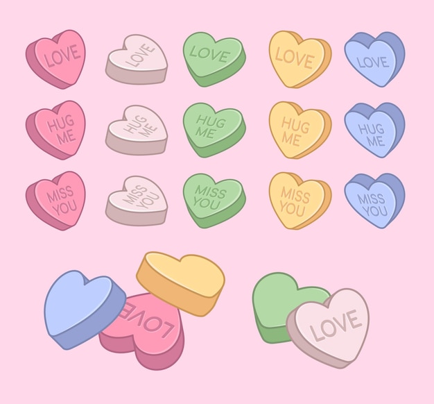 Heart shaped pills love vitamins Medicine with love miss you hug me text Cute valentine illustration