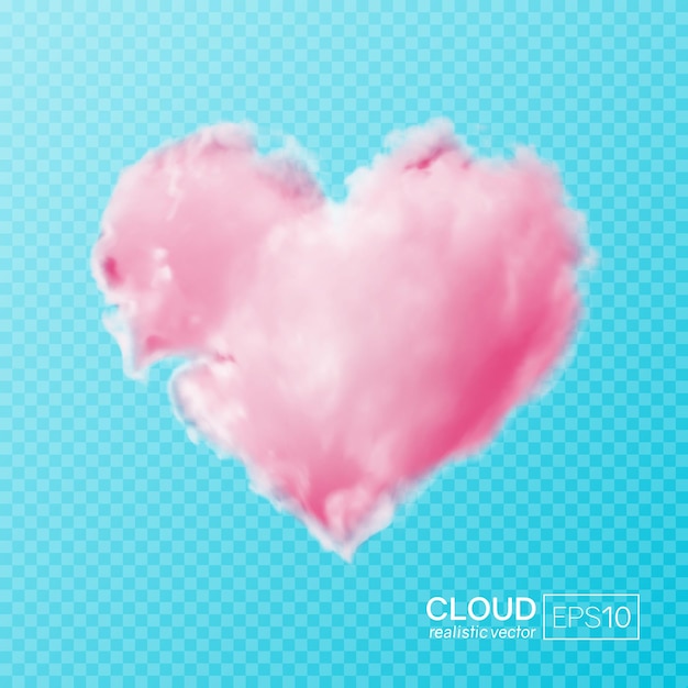 Розовое облако в форме сердца на прозрачном фоне реалистичная векторная иллюстрация с градиентной сеткой