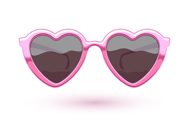 Heart shaped pink metallic sunglasses illustration. Eye wear logo . Love symbol.