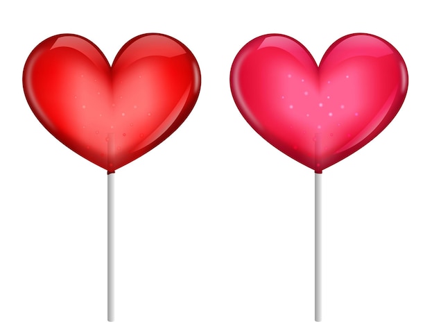 Розовые и красные леденцы в форме сердца
