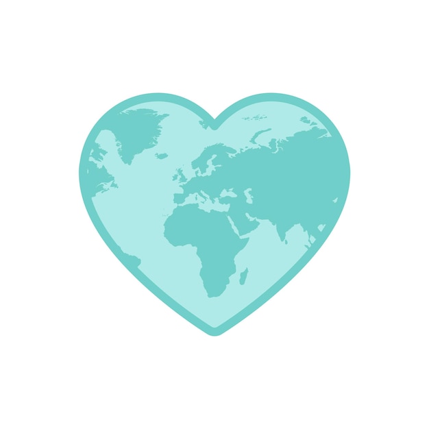 A heart shaped planet earth globe vector icon