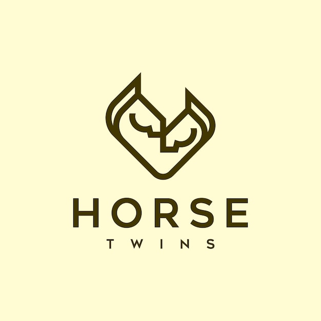 heart-shaped twin horse logo in line art style