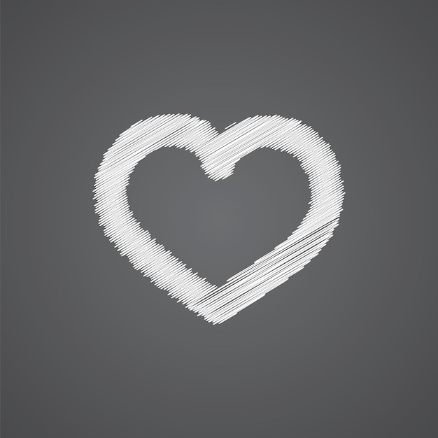 어두운 배경에 고립 된 심장 스케치 로고 낙서 아이콘