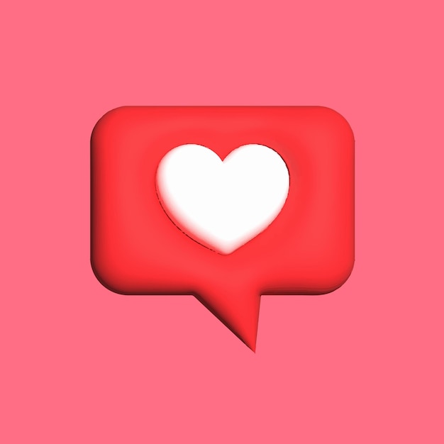 Heart social networks as a sign white heart in a red frame isolated on pink background 3d illustration vector illustration