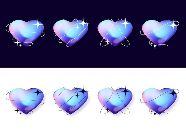 heart sparkle glitter and curve line modern trendy light 3d hologram futuristic decoration icon sign