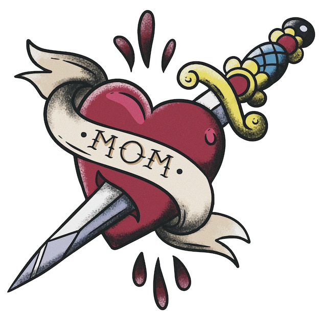 Vector heart stabbed 'mom' neo traditional old school