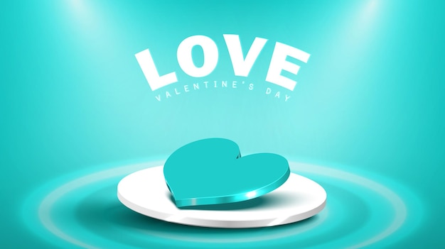 Vector heart stage pedestal for advertising product with spotlight on green mint background