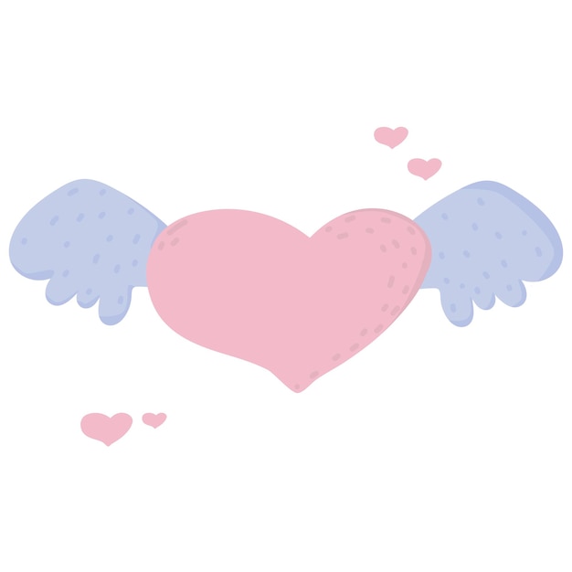 ハートのステッカーのシンボルは、翼のスケッチの彫刻に飛びます。ロマンチックな愛の恋愛のシンボル。バレンタインデーのシンボル