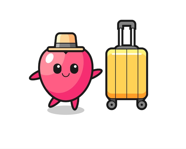 heart symbol cartoon illustration with luggage on vacation , cute style design for t shirt, sticker, logo element