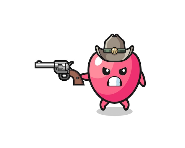 Il cowboy simbolo del cuore che spara con una pistola dal design carino