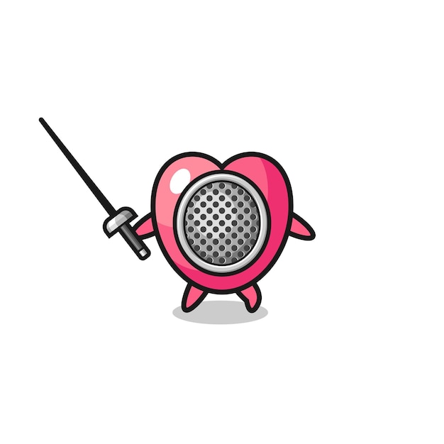 Heart symbol earth cartoon as fencer mascot