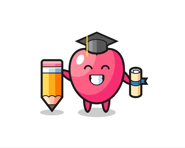 Heart symbol illustration cartoon is graduation with a giant pencil