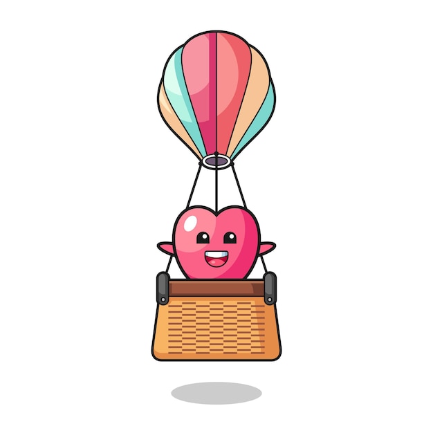 Heart symbol mascot riding a hot air balloon cute design