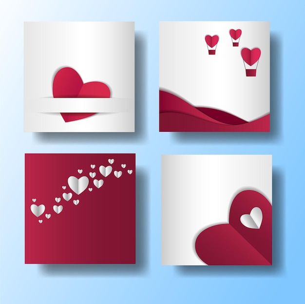 Simbolo del cuore del giorno di san valentino banner largo in stile line art con spazio per testo e ombra su sfondo bianco