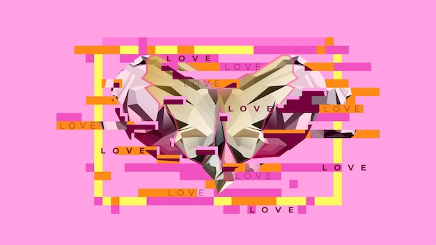 Design del modello di cuore con effetto glitch di cornice e testo banner post poster del blog stampabile