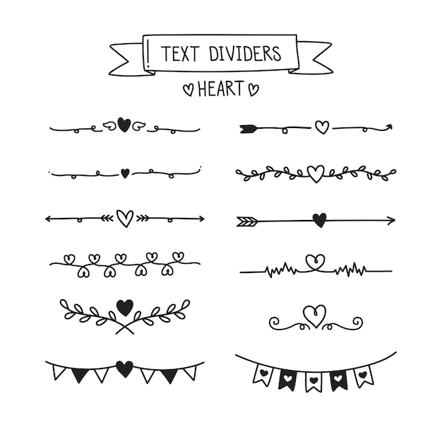 Vector heart text divider set.