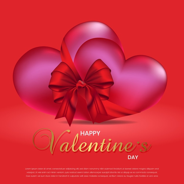 Premium Vector  Two hearts with red ribbon happy valentines day card