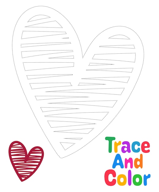 Vector heart tracing worksheet for kids