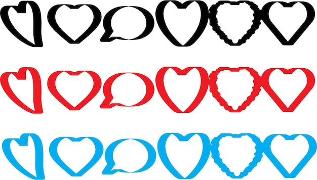 Heart tunnel icons set cartoon vector Romantic hippie Frame cloud shape