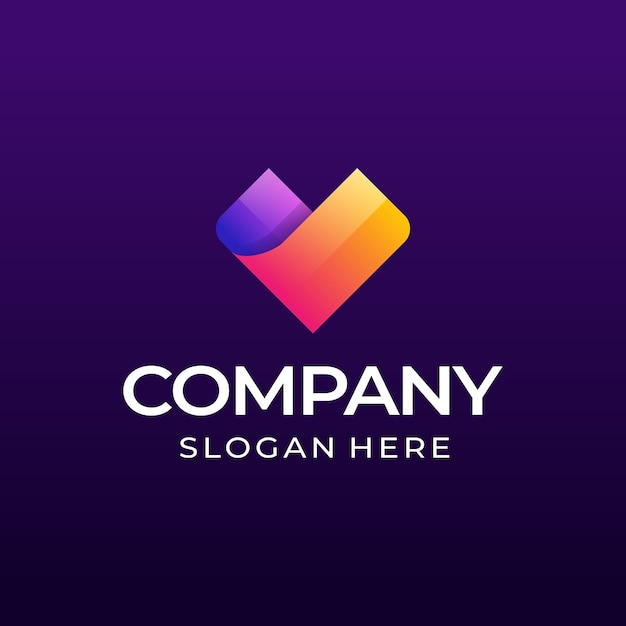 Vector heart v logo gradient template design