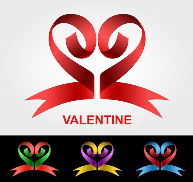 Modello di progettazione del logo di vettore del nastro di cuore san valentino forma ad anello concetto di amore infinito per l'icona del giorno di san valentino illustrazione vettoriale