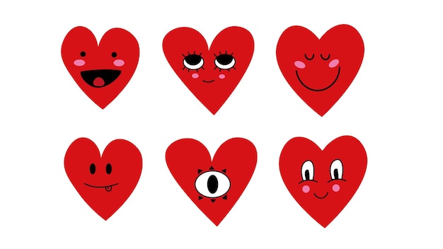 Heart valentine stickers love vector 90s cute red and pink romantic sticker set