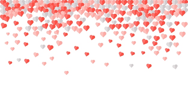 Vector heart of valentines petals falling on white background