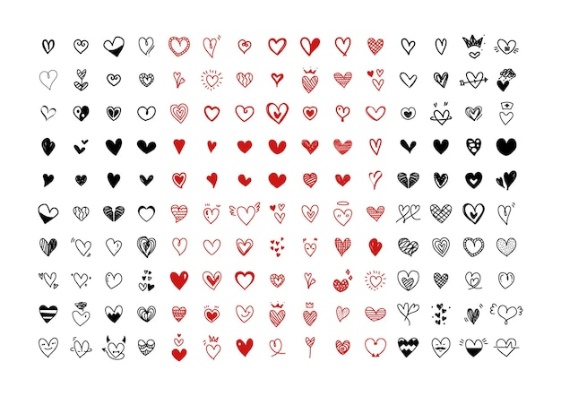 Heart vector Big set of handdrawn hearts Design elements for Valentine's day.