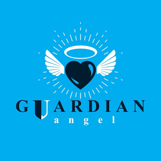 Heart vector graphic illustration, love and freedom metaphor symbol. Guardian angel vector abstract emblem.