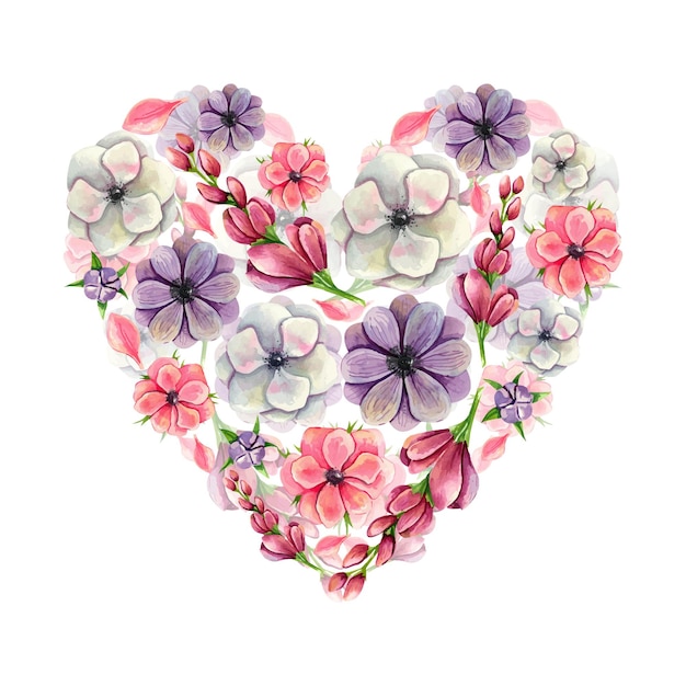 Heart of watercolor flowers