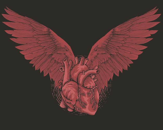 Vector heart and wings dark concept illustration