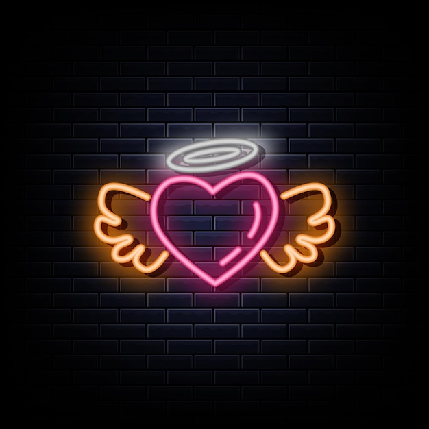 Heart Wings Logo Neon Signs Style