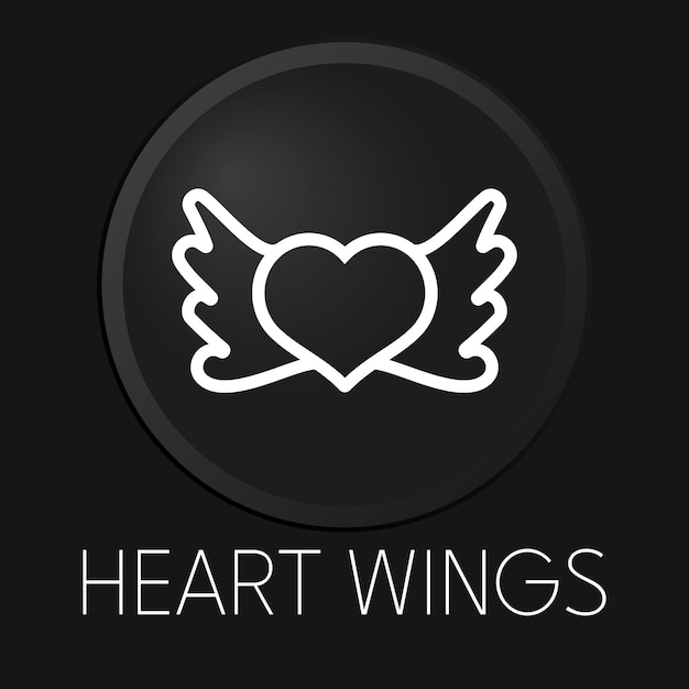 Heart wings minimal vector line icon on 3D button isolated on black background Premium VectorxA