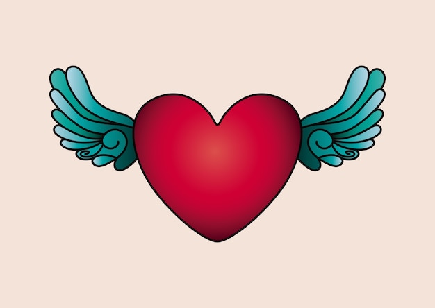 Heart and wings tattoo isolated icon design