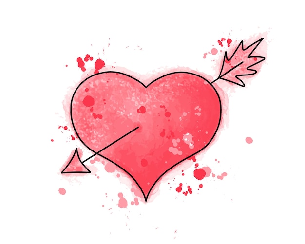 Heart with arrow Watercolor digital tracing illustration