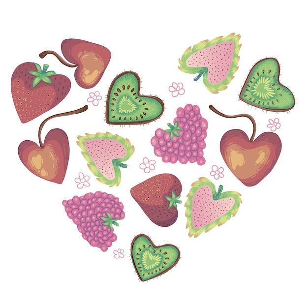 Vector heart with berry