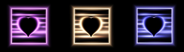 Cuore con un bagliore luminoso. cornice effetto neon per san valentino, dichiarazioni d'amore, game design,