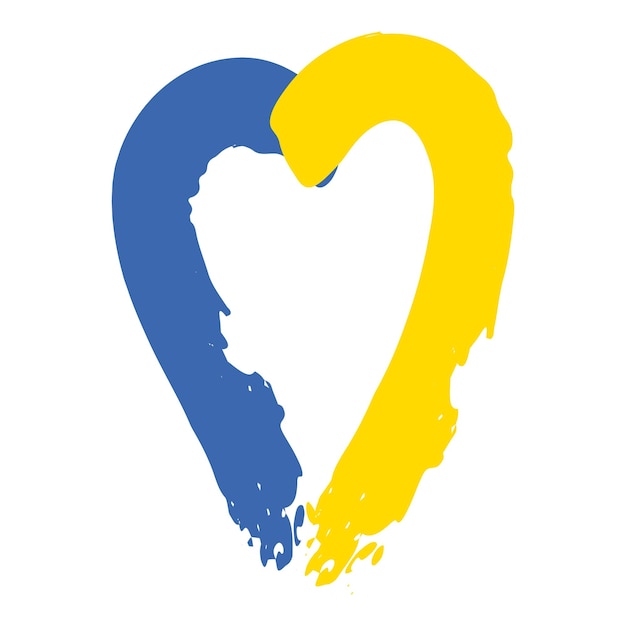 Heart with brush stroke elements Ukrainian flag colors Emblem icon Glory to Ukraine