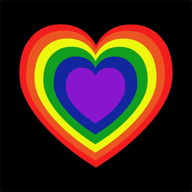 Сердце с цветами ЛГТБ на черном фоне Флаг ЛГТБ