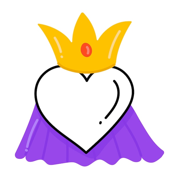 Vector heart with crown flat icon of precious love