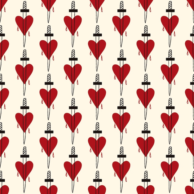 Heart with dagger seamless background vector illustration