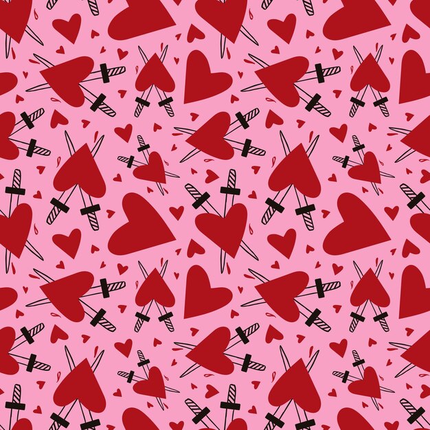 Vector heart with dagger seamless pattern for valentine39s day