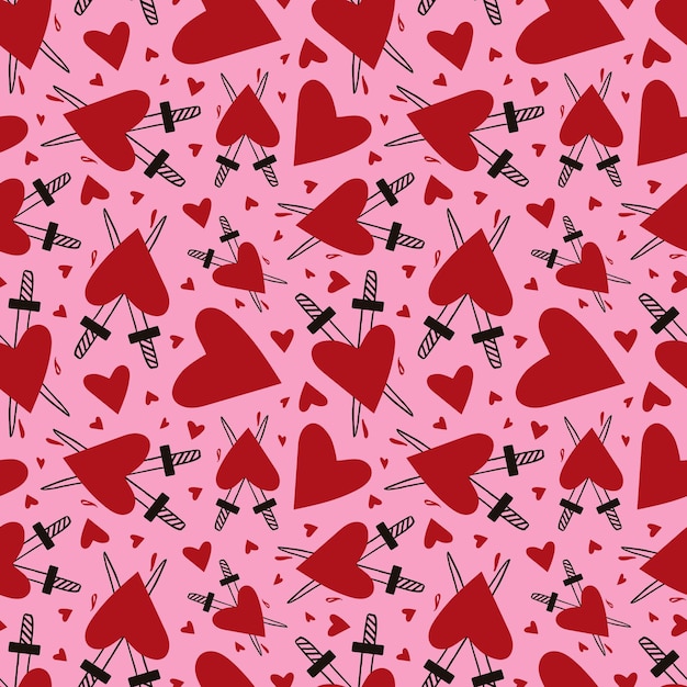 Vector heart with dagger seamless pattern for valentine39s day