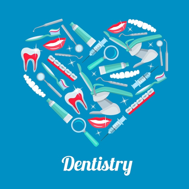 Heart with dentistry icon for dental health design
