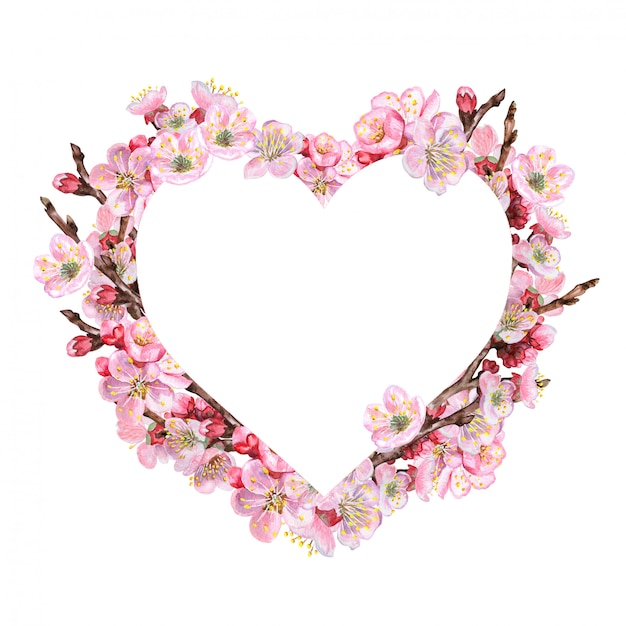 Heart with flowering pink branches