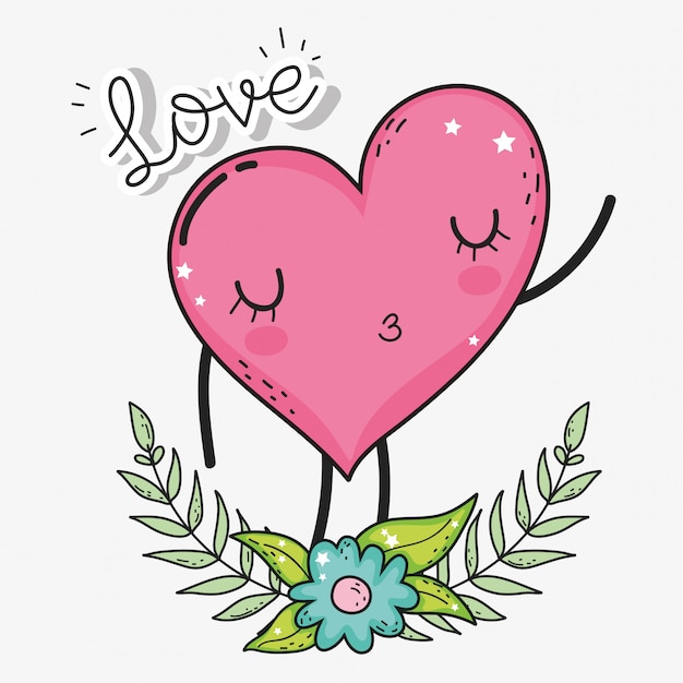 Vector heart with flowers and branches leaves to valentines day