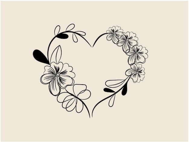 a heart with flowers and leaves in the middle