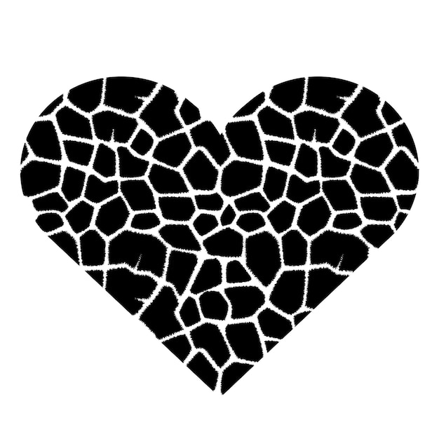 Heart with giraffe spots Black and white vector illustration