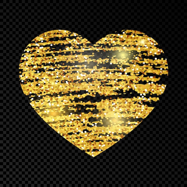 Cuore con vernice scarabocchio scintillante d'oro su sfondo trasparente scuro. sfondo con scintillii dorati ed effetto glitter. spazio vuoto per il tuo testo. illustrazione vettoriale